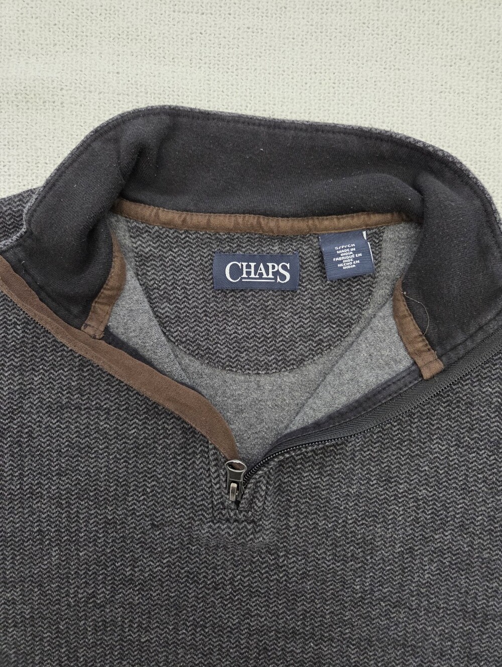 Chaps Men's Charcoal Gray Half-Zip Pullover with Brown Trim